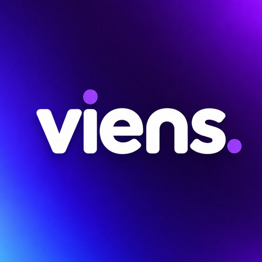 Logo de viens. · la lune, les étoiles et le point bleu