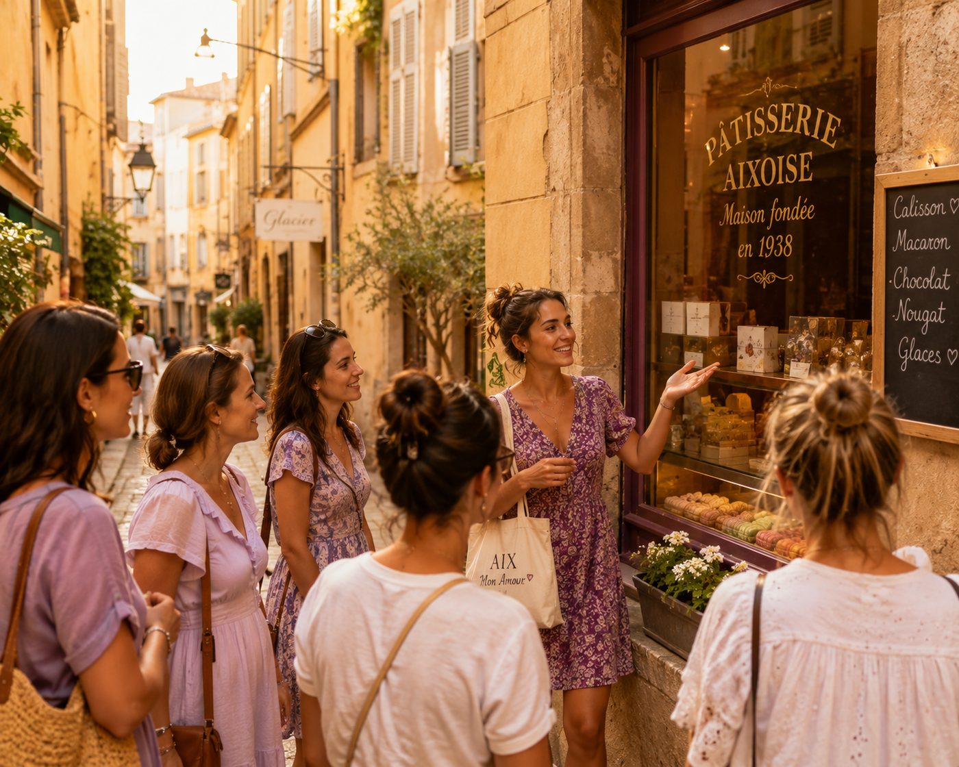 La devanture d'une pĂątisserie dans une ruelle de la vieille ville d'Aix